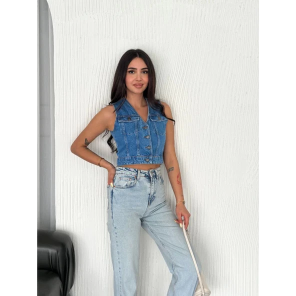 Lucky Life Kot Jeans Yelek - Mavi - 2