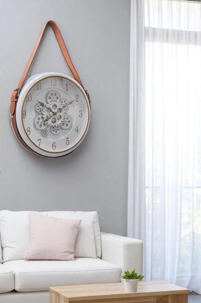 Efe Mark Premium Serisi Antik Eskitme Döner Çarklı Retro Tasarım 40 cm Ev ve Ofis Duvar Saati Rakamlı Beyaz-Gold - 3