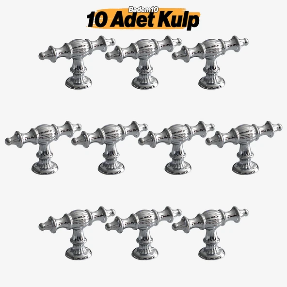 Şehzade Krom Gümüş Kulp Düğme 10 ADET  Mobilya Mutfak Çekmece Dolabı Dolap Kulpları Kapak Kulpu Kulb ürün görseli