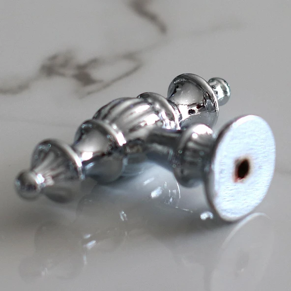 Şehzade Krom Gümüş Kulp Düğme 10 ADET  Mobilya Mutfak Çekmece Dolabı Dolap Kulpları Kapak Kulpu Kulb - Resim 5