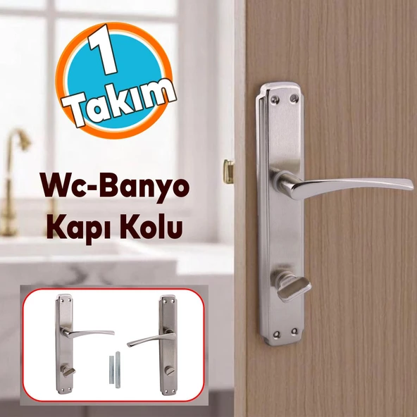 WC Banyo Kapı Kolu Nikel İnox Aynalı Sağa Sola Uygun Kilitlenebilir İç Dış Tuvalet Kapısı 1 Takım ürün görseli