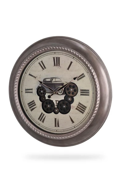 Efe Mark Premium Serisi Antik Eskitme Döner Çarklı Retro Tasarım 60 cm Ev ve Ofis Duvar Saati Roma Rakamlı Vintage Tasarım - Resim 2