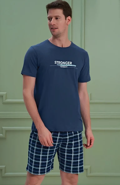 Erkek Yazılı Kısa Kollu Şortlu Pijama Takım - 1202 - OVR - SLP