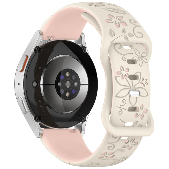 Samsung Galaxy Watch 6 7 Serisi ile Uyumlu FloraFlex Çiçek Desenli Silikon Kordon Açık Pembe - 3