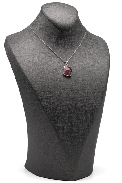 Rodonit Doğal Taş 925 Ayar Gümüş Kolye - 2