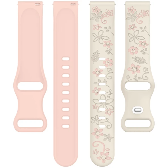 Huawei Watch GT2 GT3 GT4 GT5 46mm İle Uyumlu FloraFlex Çiçek Desenli Silikon Kordon  Açık Pembe - 5