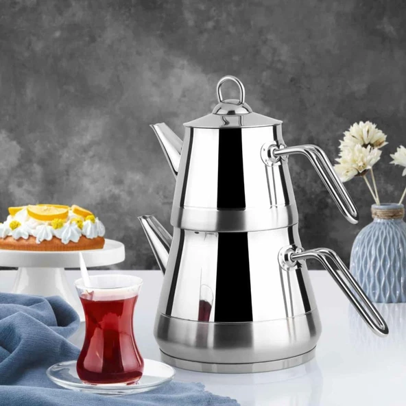 Yonca Lines Piramit Mini Boy Çelik Çaydanlık Metal Sap