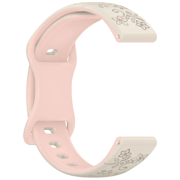 Samsung Galaxy Watch 6 7 Serisi ile Uyumlu FloraFlex Çiçek Desenli Silikon Kordon  Açık Pembe - 4
