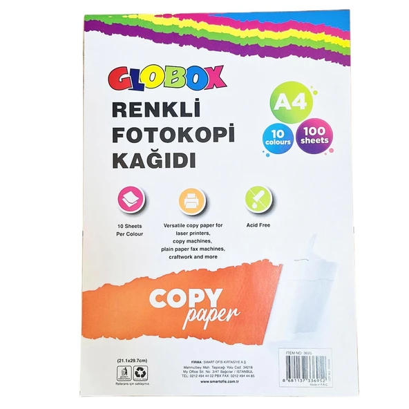 Globox Renkli Fotokopi Kağıdı 10 Renk 100 Lü