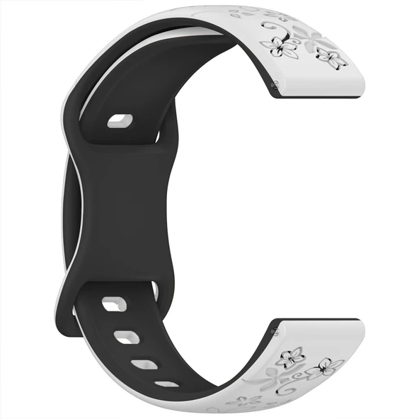 Huawei Watch GT2 GT3 GT4 GT5 46mm İle Uyumlu FloraFlex Çiçek Desenli Silikon Kordon  Beyaz - Resim 4