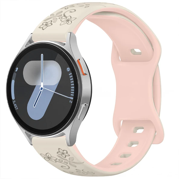 Samsung Galaxy Watch 6 7 Serisi ile Uyumlu FloraFlex Çiçek Desenli Silikon Kordon  Açık Pembe - 6