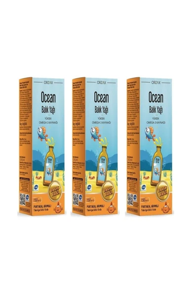 OCEAN Kral Şakir Portakal Aromalı Balık Yağı Şurup 150 ml 3 Adet