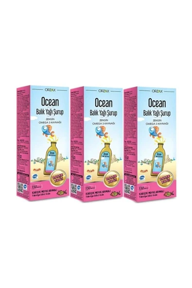 OCEAN Balık Yağı Şurubu Karışık Meyve Aromalı 150 ml 3'lü Paket