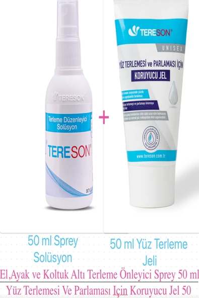 TERESON Terleme Önleyici Sprey 50 Ml + Yüz Terlemesi Ve Parlaması Için Koruyucu Jel 50 Ml