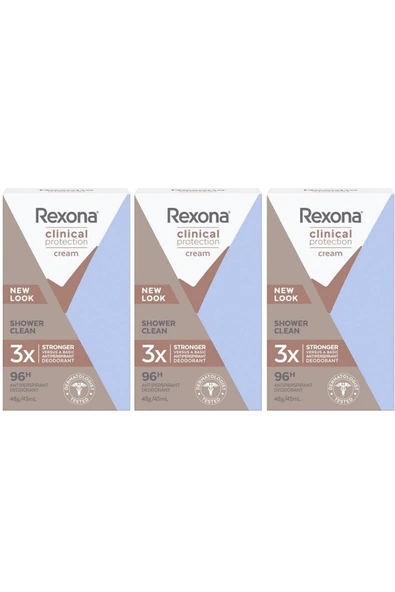 REXONA Clinical Protection Kadın Stick Deodorant Shower Clean 96 Saate Kadar Koruma 3 X 45 ml