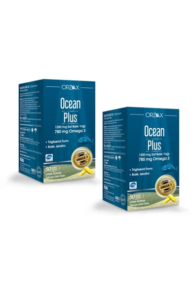 ORZAX Ocean Plus 1200 Mg Balık Yağı 50 Kapsül Limon Aromalı X2 Adet