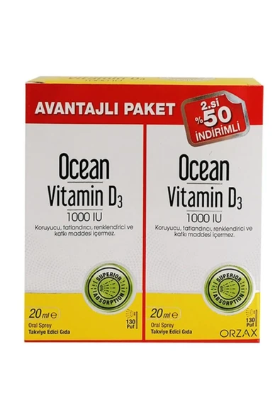 OCEAN Ocean Vitamin D3 1000 Iu 2'li Paket