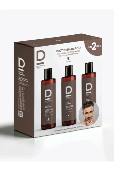 DERMOSKİN Biotin Şampuan (Erkek) 3 Al 2 Öde | Saç Dökülmesi Karşıtı Şampuan | Erkek Saç Bakımı | 3x200 ml