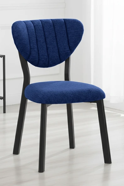 Nemeron Mutfak Sandalyesi Keten Kumaş Metal Sandalye Silinebilir Kafe Salon Sandalyesi - Lacivert - 2