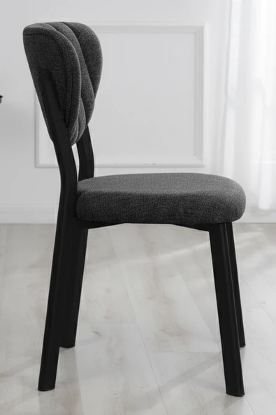 Nemeron Mutfak Sandalyesi Keten Kumaş Metal Sandalye Silinebilir Kafe Salon Sandalyesi - Füme - 3