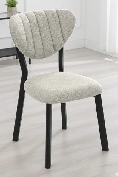 Nemeron Mutfak Sandalyesi Keten Kumaş Metal Sandalye Silinebilir Kafe Salon Sandalyesi - Krem - 1