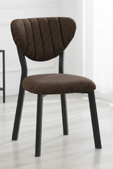 Nemeron Mutfak Sandalyesi Keten Kumaş Metal Sandalye Silinebilir Kafe Salon Sandalyesi - Kahve - 2