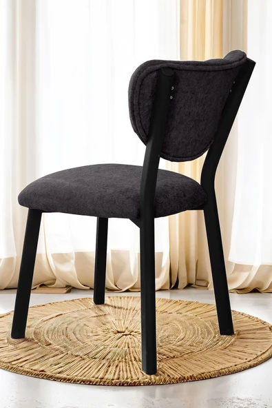 Nemeron Mutfak Masa Sandalyesi Kafe Restoran Yemek Odası Çizgili Yarmalı Sandalye Silinebilir – Füme - 3