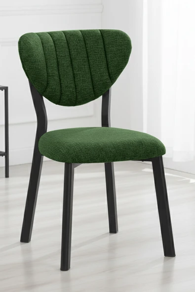 Nemeron Mutfak Sandalyesi Keten Kumaş Metal Sandalye Silinebilir Kafe Salon Sandalyesi - Yeşil - Resim 2