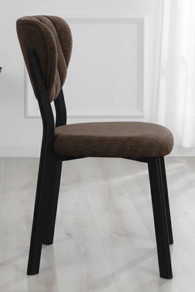 Nemeron Mutfak Sandalyesi Keten Kumaş Metal Sandalye Silinebilir Kafe Salon Sandalyesi - Kahve - 3