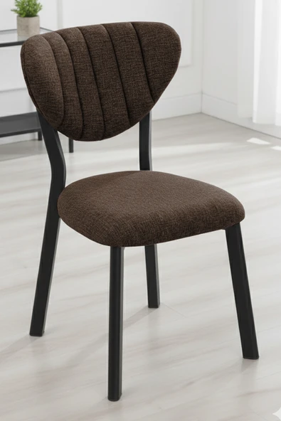 Nemeron Mutfak Sandalyesi Keten Kumaş Metal Sandalye Silinebilir Kafe Salon Sandalyesi - Kahve - 1