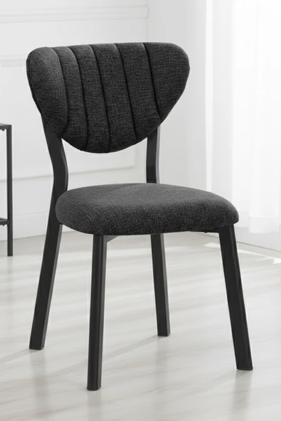 Nemeron Mutfak Sandalyesi Keten Kumaş Metal Sandalye Silinebilir Kafe Salon Sandalyesi - Füme - 2