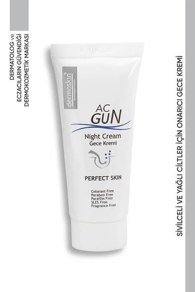 DERMOSKİN Acgun Sivilce ve Akne Karşıtı Onarıcı Gece Kremi | Yüz Leke Kremi | Salisilik Asit | 30 ml