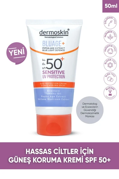 DERMOSKİN Blueage Hassas Ciltler Için Nemlendirici Güneş Koruma Kremi Spf 50 | Uv Koruma | 50 ml