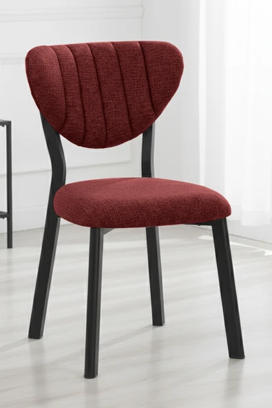Nemeron Mutfak Sandalyesi Keten Kumaş Metal Sandalye Silinebilir Kafe Salon Sandalyesi - Kırmızı - 2