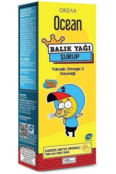 OCEAN Tutti Frutti Karışık Meyve Aromalı Balık Yağı Şurup 150 ml