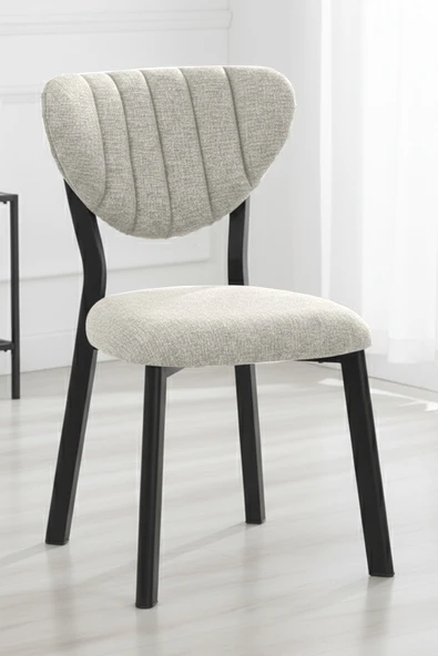 Nemeron Mutfak Sandalyesi Keten Kumaş Metal Sandalye Silinebilir Kafe Salon Sandalyesi - Krem - 2