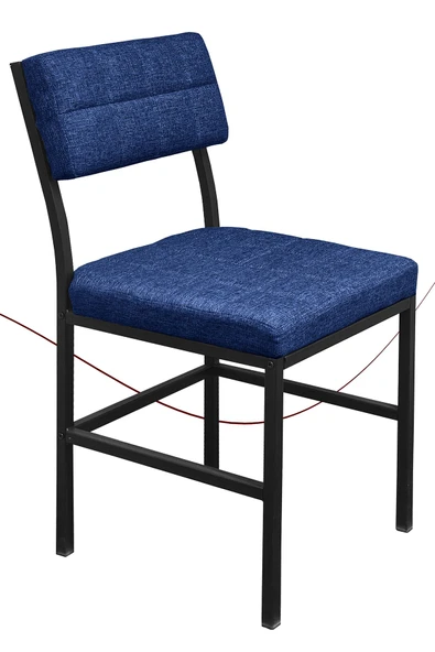 Nemeron İkon Mutfak Sandalyesi Keten Kumaş Metal Sandalye Silinebilir Kafe Salon Sandalyesi - Lacivert - 2