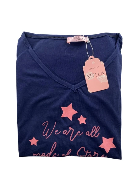 Kadın Yıldız Desenli Kısa Kollu Pijama Takım - 5505 - STLLA PNK - 2