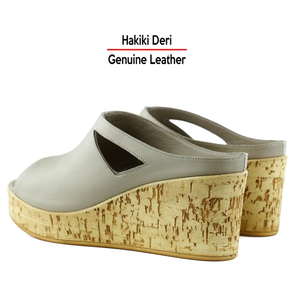 Erkan Saçmacı Drusilla Vizon Hakiki Deri Kesik Detaylı Mantar Taban Görünümlü Dolgu Topuklu Terlik - 5