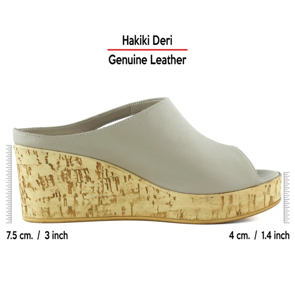 Erkan Saçmacı Drusilla Vizon Hakiki Deri Kesik Detaylı Mantar Taban Görünümlü Dolgu Topuklu Terlik - 2