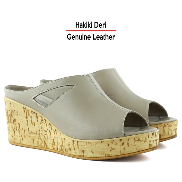 Erkan Saçmacı Drusilla Vizon Hakiki Deri Kesik Detaylı Mantar Taban Görünümlü Dolgu Topuklu Terlik - 3