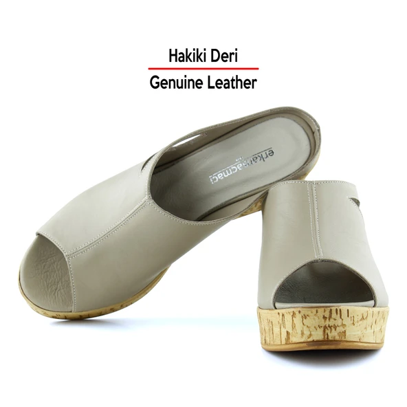 Erkan Saçmacı Drusilla Vizon Hakiki Deri Kesik Detaylı Mantar Taban Görünümlü Dolgu Topuklu Terlik - 4