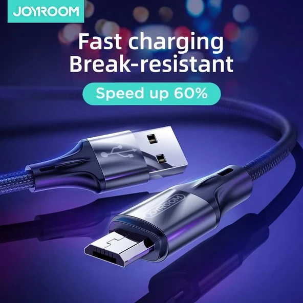 Joyroom S-1230N6 Mikro Hızlı Şarj ve Data Kablosu Örgü 3A 1.2M Siyah - Resim 3