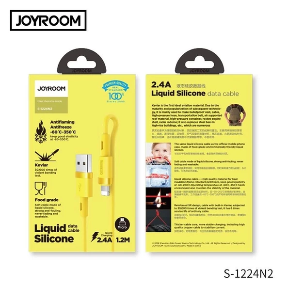 Joyroom S-1224N2 1.2M 2.4A USB-Mikro Silikon Data ve Şarj Kablosu Sarı - 2