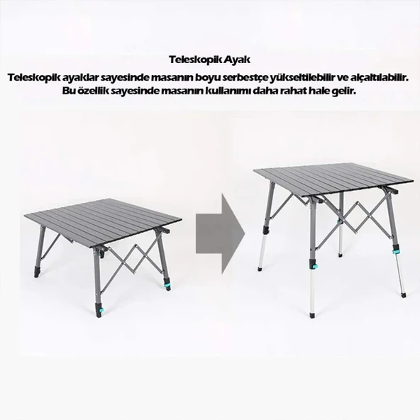 Madfox Skylite Yükseklik Ayarlı Katlanır Kamp Masası 70X70Cm - 3