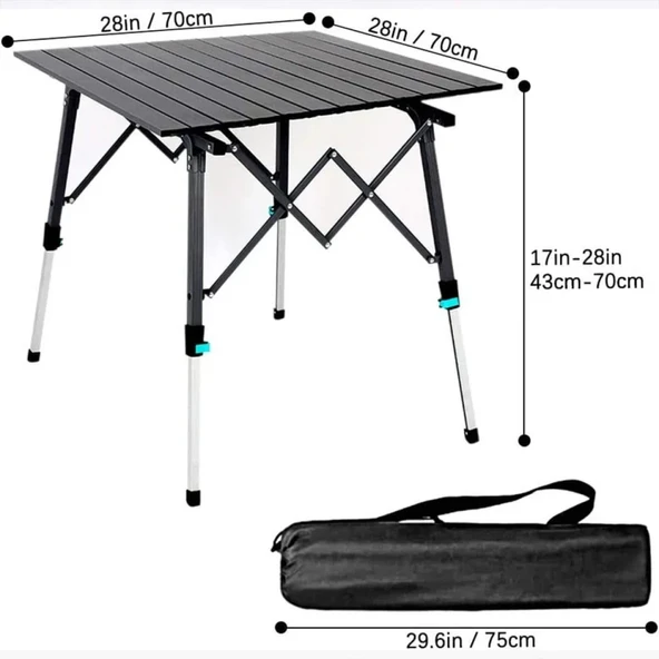 Madfox Skylite Yükseklik Ayarlı Katlanır Kamp Masası 70X70Cm - 4
