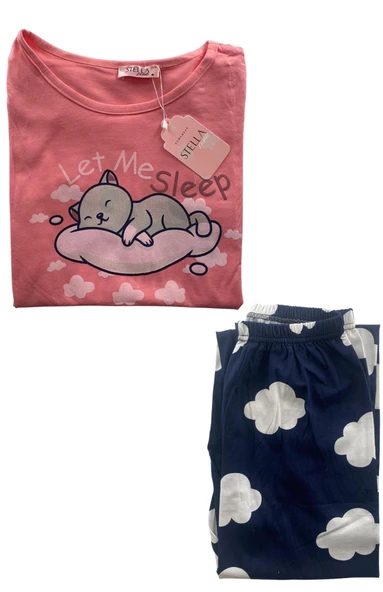 Kadın Bulut Desenli Kısa Kollu Pijama Takım - 5389 - STLLA PNK