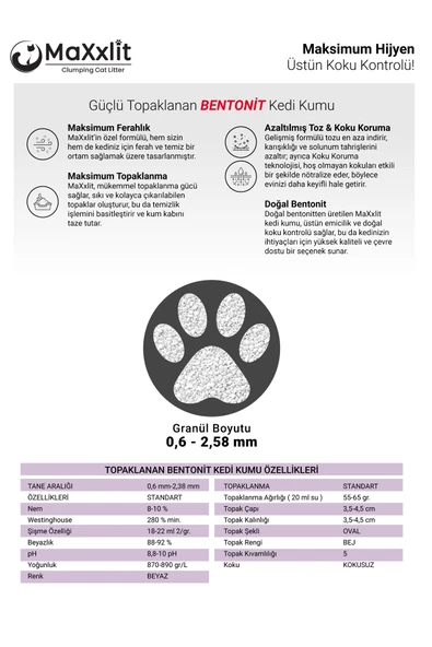 MaXxlit Aktif Karbonlu Topaklanan Bentonit  Kedi Kumu (2 Adet x 10 Lt.) - 3