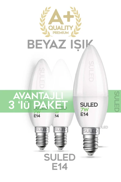 Suled Grafen E14 Duy Beyaz Işık 3 Adet Mum Buji Ampul Avize Abajur Lambası Ince Duylu Lamba 5'Li Set - 2