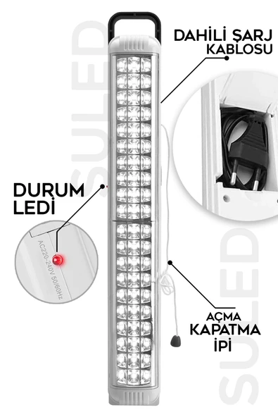 Suled Sl-1024 69 Power Li Işıldak Çekmeli Ipli Fener Şarjlı Işıldak 2 Kademeli Aydınlatma Kamp El Feneri - 5